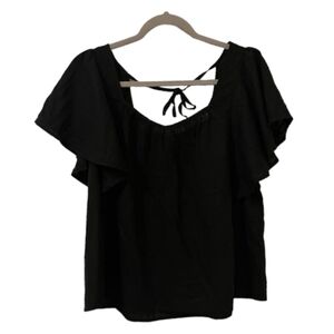 Black Old Navy Women's Flutter-Sleeve Linen-Blend Swing Blouse